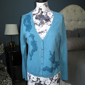 NWT J. Jill Long Sleeve Aqua Embroidered Cardigan